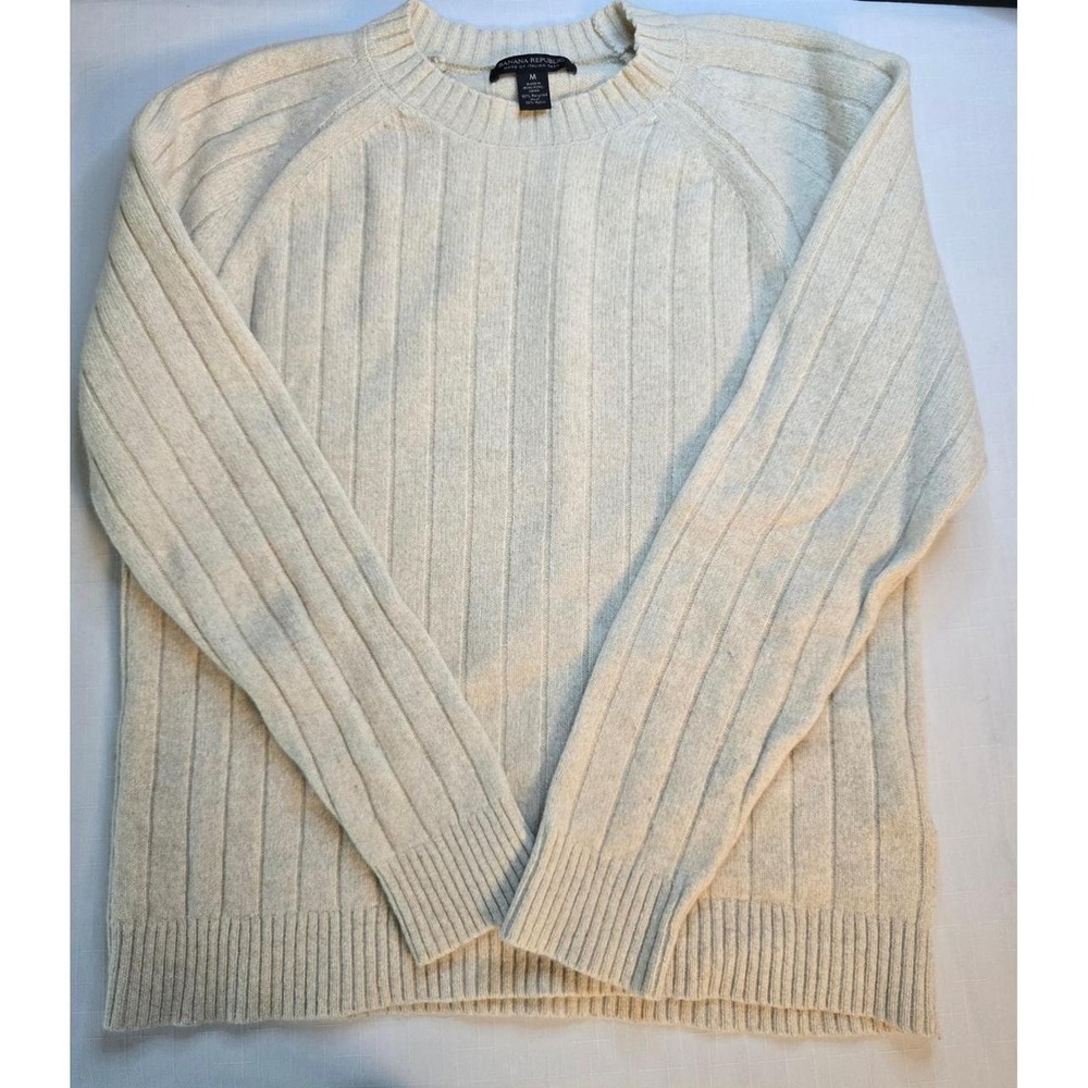 Banana Republic Italian Yarn Wool Blend Ribbed Crewneck Sweater Cream Womens M